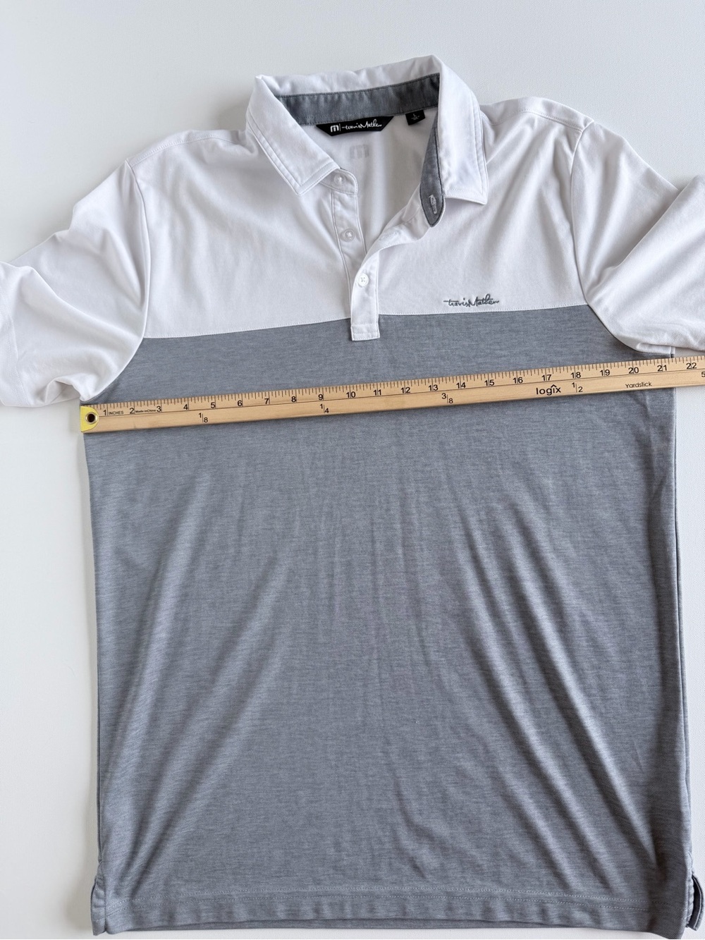 TravisMathew Pima Cotton Polo Shirt Gray White Colorblock Golf Size L - Picture 6 of 10